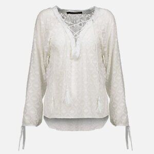 Walter Baker || Natalia Sheer Lace-Up Crochet-Trimmed Blouse